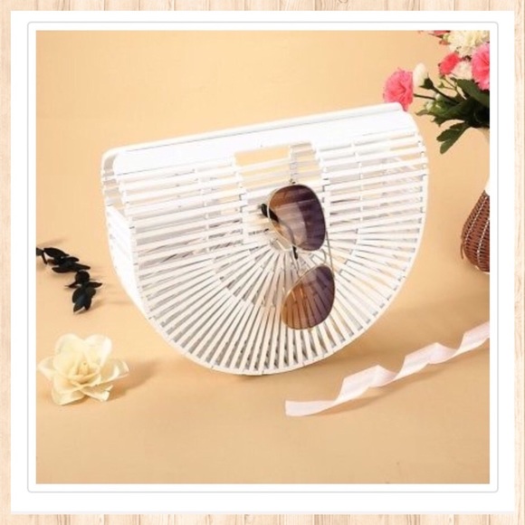 🌴OVERSIZED WHITE BAMBOO HANDBAG-TOP HANDLE-NEW🌴 - Picture 2 of 3